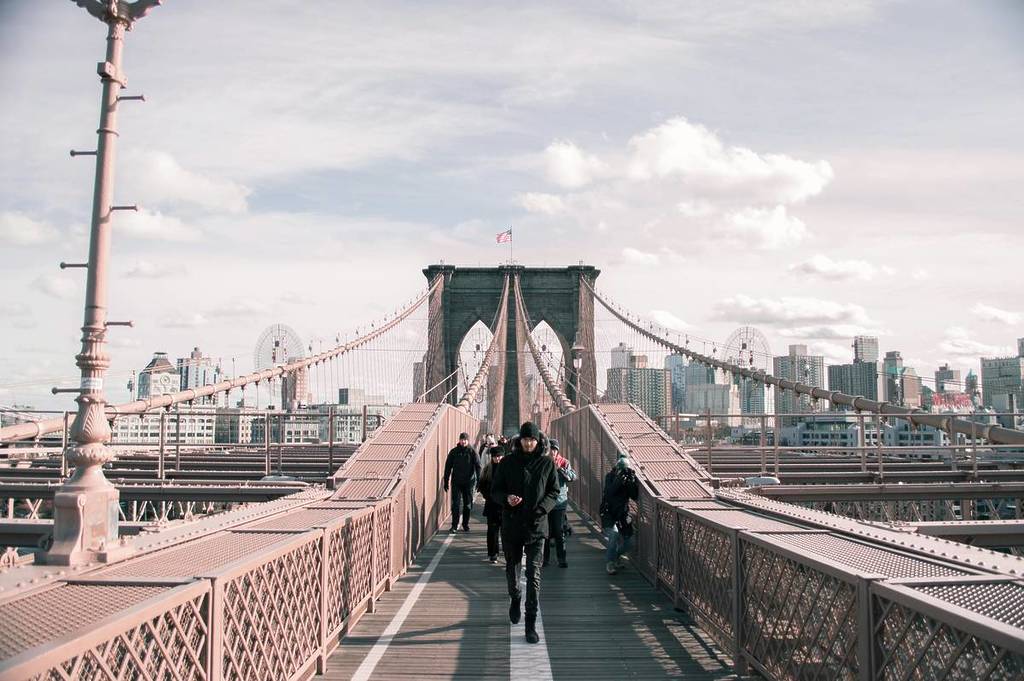 Pedestrians on the Brooklyn Bridge