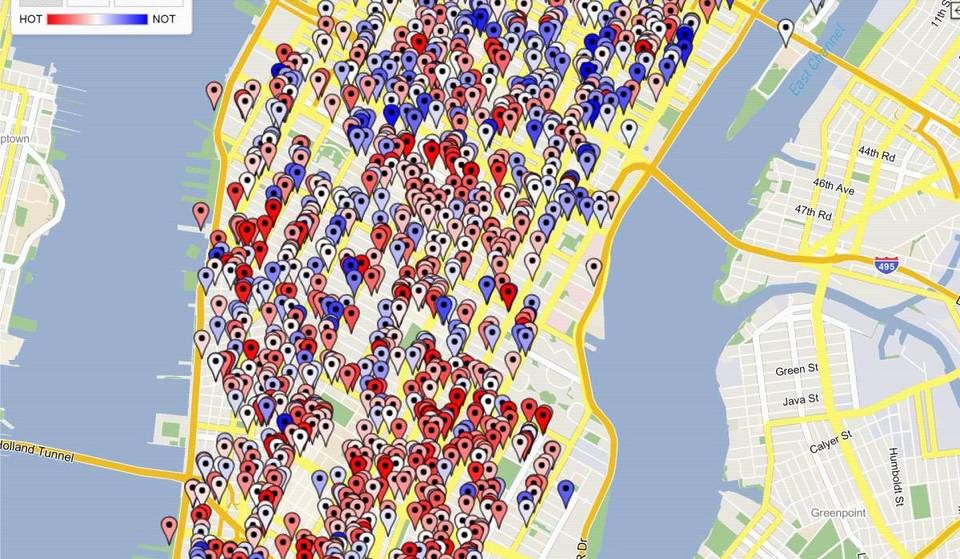 Deze interactieve kaart rangschikt restaurants in NYC op hoe aantrekkelijk hun gasten zijn