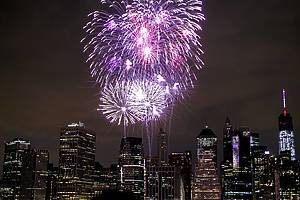 The Macys fireworks of the 4th of July view from the Brooklyn promenade.