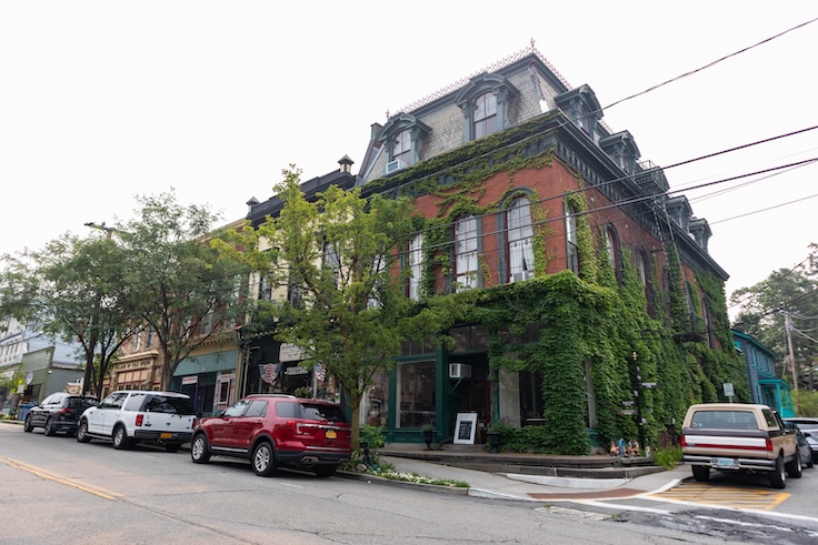 Cold Spring, New York USA - July 20 2021: Row of Old Buildings and Stores in Downtown Cold Spring New York