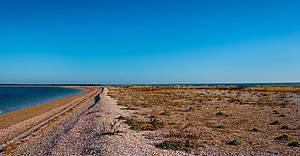 A beautiful scene with ocean views on both sides at the Orient Point State Park, New York.