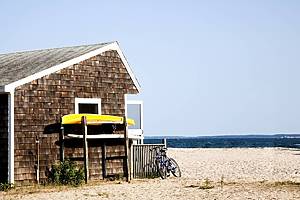The beach hut at Orient beach state park.
