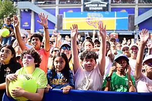 A general view of fans at the Fan Week Center Stage in Fountain Plaza during Arthur Ashe Kids' Day at the 2024 US Open, Saturday, Aug. 24, 2024 in Flushing, NY. (Mike Lawrence/USTA)