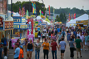 Friday night on the Midway at the NYS Fair on Friday Aug. 27, 2021. (photo by Charles Wainwright)