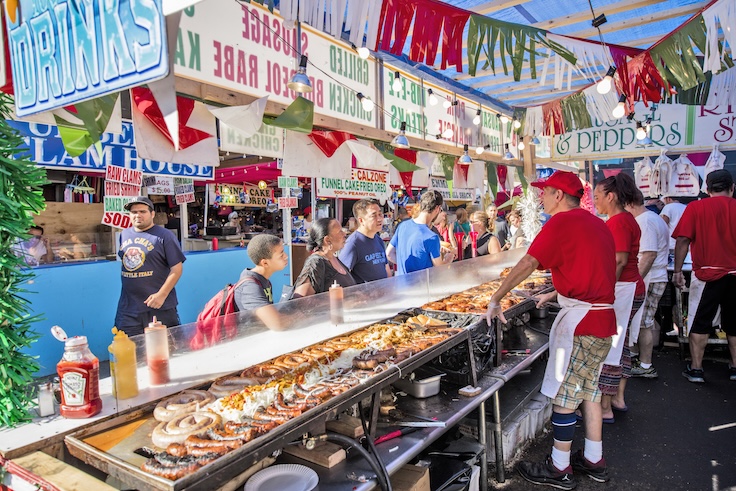 NEW YORK, USA - Sept 18th, 2015: Food vendors at the Little Italy on Mulberry St. during the Feast Of San Gennaro