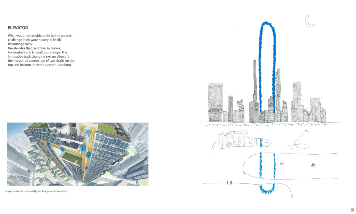 Explanation and rendering of the elevator inside The Big Bend