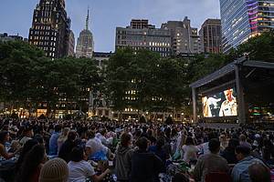 Bryant Park Movie Nights opening night featuring Forrest Gump in summer 2024.
