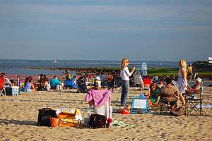 Greenwich, CT, USA June 27 People enjoy a summer day on the beach in Greenwich Connecticut