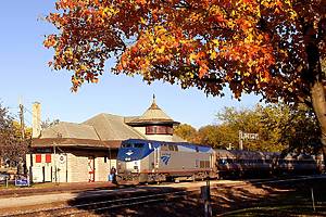 Amtrak train in the fall