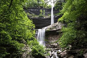 Two-Tier Waterfall surrounded by such green trees in Summer. Kaaterskill Falls taken in the Catskills, NY.