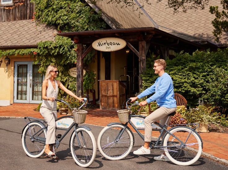 Guests riding complimentary bikes at Mirbeau Inn & Spa Skaneateles