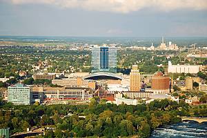 Niagara Falls, NY, USA August 7 An aerial view from the Canadian side shows he hotels and casino in Niagara Falls New York
