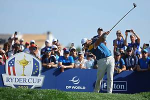 Rome, Italy 01.10.2023: Jon RAHM during singles matches and Europe team win the trophy at RYDER CUP 2023 at Marco Simone Golf Country Club di Guidonia Montecelio, Roma