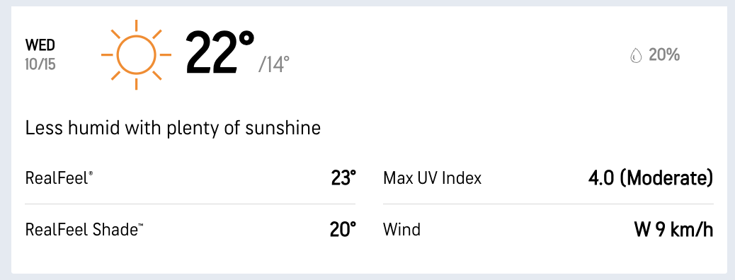 AccuWeather screenshot of October 15th, 2025