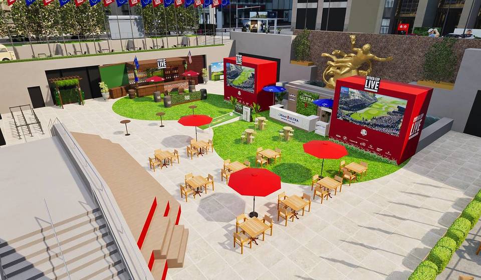 Un’enorme esperienza gratuita di Ryder Cup sta conquistando il Rockefeller Center – con bar, sfide di golf e party di osservazione