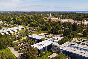 The scenic aerial panoramic view of Harrison, the small town in Westchester County, New York State, USA