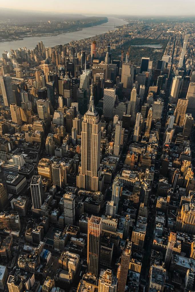 aerial shot of midtown manhattan