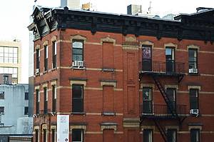 Closeup of windows on a New York City apartment building