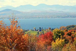 Autumn leaves, Lake Champlain and the Adirondacks