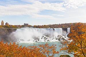 A view of the American Falls in the Fall, taken with a long exposure