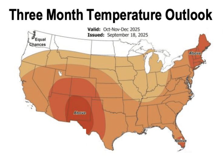 NWS three month temperature outlook