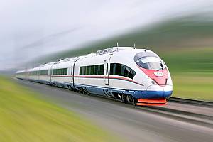High-speed commuter train. Modern business train. High-speed rail. Express "Peregrine" Russia. Train "Sapsan"