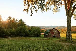The Keene Valley barn provides a scenic view of the beautiful fall foliage display.