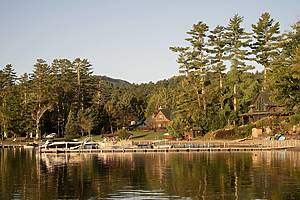 Schroon Lake, USA - September 2, 2024. Scenic lakeshore in the morning light at Schroon Lake, New York, USA