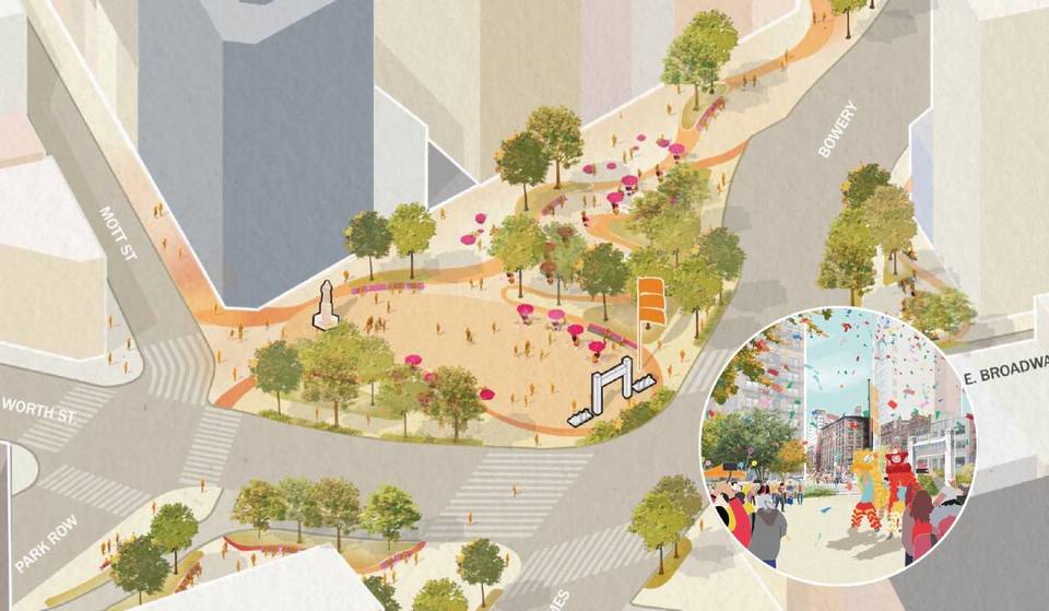 Chatham Square, la piazza notoriamente caotica di Chinatown, sta finalmente ricevendo un&#8217;importante riprogettazione per la sicurezza &#8211; guarda i rendering