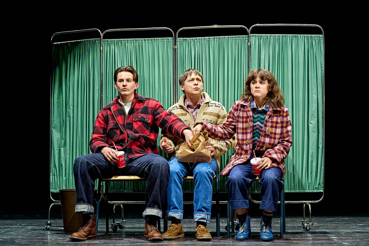 Oscar Lloyd (James Hopper Jr), Christopher Buckley (Bob Newby), Isabella Pappas (Joyce Maldonado) in Stranger Things: The First Shadow