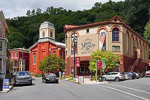 JIM THORPE, PA -30 AUG 2020- View of the landmark Mauch Chunk Opera House in the historic town of Jim Thorpe in the Lehigh Valley in Carbon County, Pennsylvania, United States.