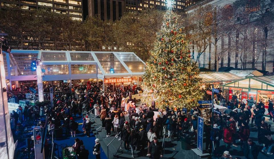 Die Weihnachtsbaumbeleuchtung im Bryant Park kehrt im Dezember mit Eislaufvorführungen und einer spektakulären Vorführung zurück