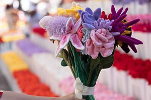 Bouquet of flowers at Cj Hendry's SoHo storefront