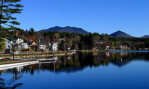 McKenzie Mountain (left) and Haystack Mountain from Lake Flower in Saranac Lake, New York.