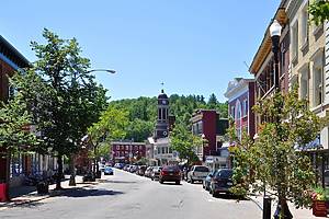 SARANAC LAKE, NY, USA - JUL. 3, 2011: Main Street in village of Saranac Lake in Adirondack Mountains, New York, USA.