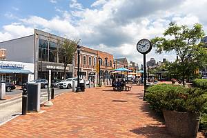 New Haven, Connecticut USA - July 28 2021: Broadway Triangle in New Haven Connecticut during the Summer
