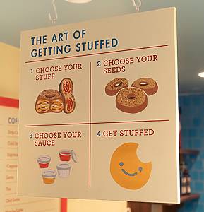 sign inside Moonrise Bagels in NYC