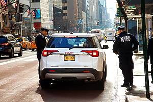 New York City, United States - February 8, 2019: Police stop car for a control in east midtown of Manhattan