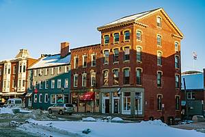 Portland, ME - January 21, 2016: Historical Old Port, a district of Portland, Maine, known for its cobblestone streets, 19th century brick buildings and fishing piers.