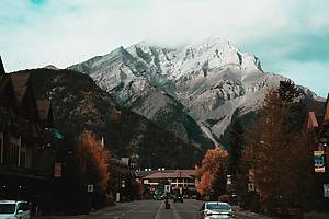Banff, AB, Canada - Scenic View of the Snowy Mountain near a Town