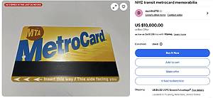 screenshot from ebay for the metrocard selling for $10,000