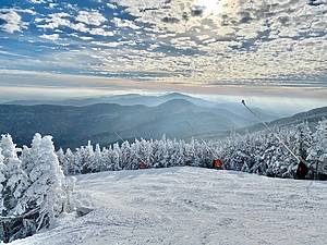 Beautiful snow day at the Stowe Mountain Ski resort Vermont -