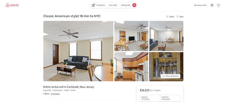 Airbnb nj listing during world cup final