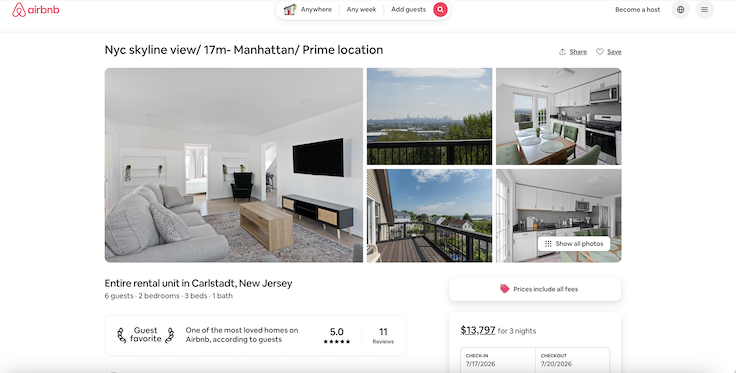 Airbnb nj listing during world cup final