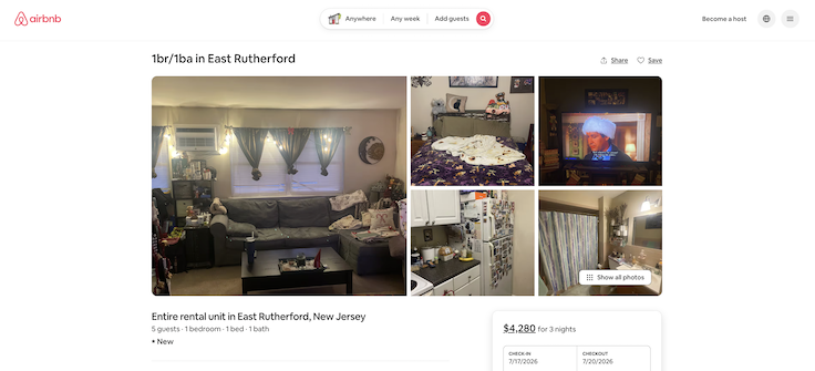 Airbnb nj listing during world cup final
