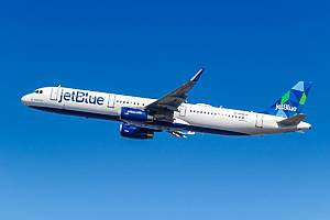 JetBlue plane in the sky