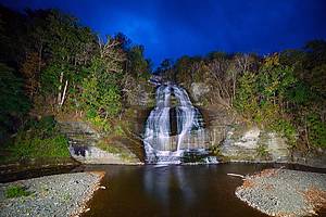 Night time exposure of Shequaga fall at night in Montour Falls New York