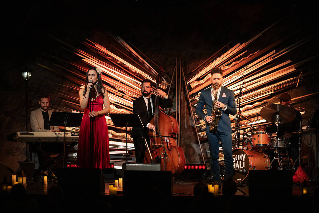 Jazz musicians performing at The Jazz Room in NYC.