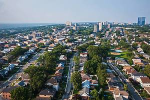 Aerial of Fort Lee New Jersey Showing NYC Skyline