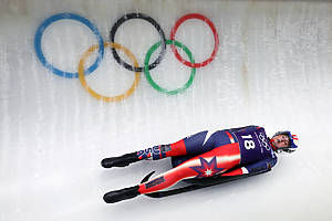 CORTINA D'AMPEZZO, ITALY - FEBRUARY 05: Emily Fischnaller of Team United States in action during a training run on day minus one of the Milano Cortina 2026 Winter Olympic games at Cortina Sliding Centre on February 05, 2026 in Cortina d'Ampezzo, Italy.
